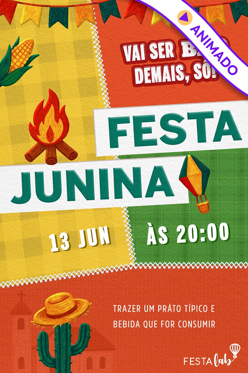Convite Festa Junina no Sítio grátis para editar