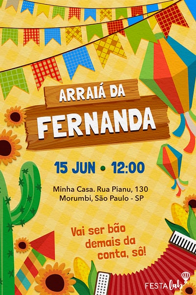 Modelo de Convite de Ocasioes especiais - Festa Junina Convite Festa Junina grátis para editar