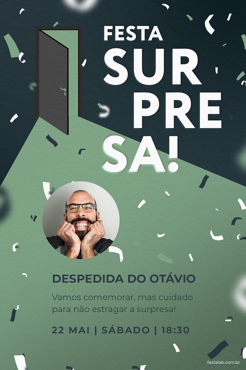 Convite Festa surpresa verde grátis para editar