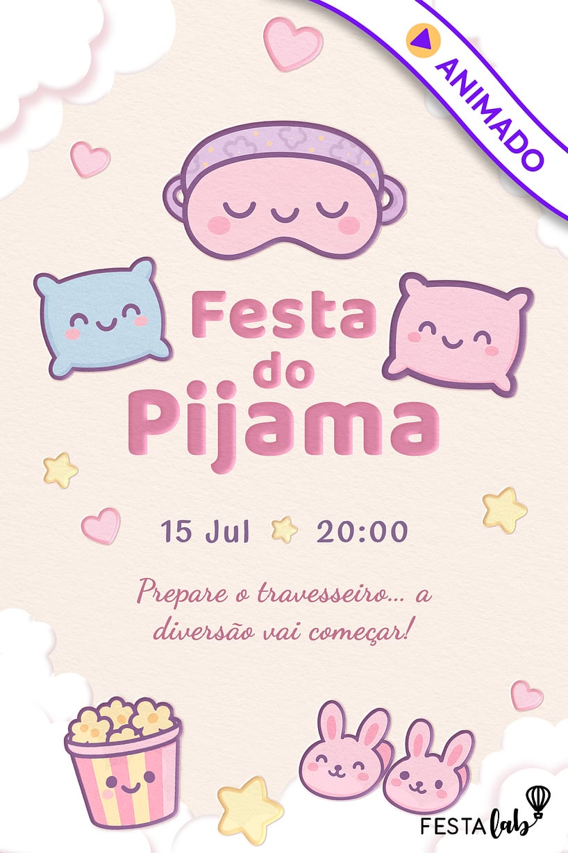 Modelo de Convite de Ocasioes especiais - Festinha do Pijama Convite de Ocasioes especiais - Festinha do Pijama