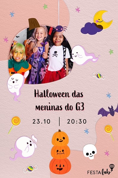 Modelo de Convite de Ocasioes especiais - Fofuras de Halloween Convite Fofuras de Halloween grátis para editar