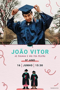 Modelo de Convite de Ocasioes especiais - Formandos rosa Convite Formandos rosa grátis para editar