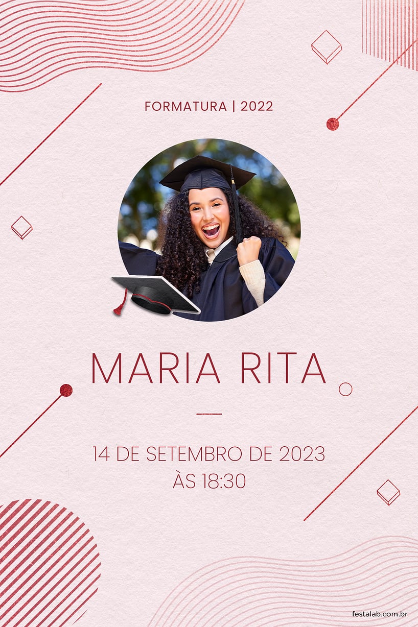 Convite de Ocasioes especiais - Formatura Minimalista rosa