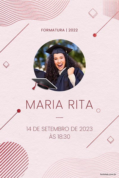 Criar convite de Ocasiões especiais - Formatura Minimalista rosa| FestaLab