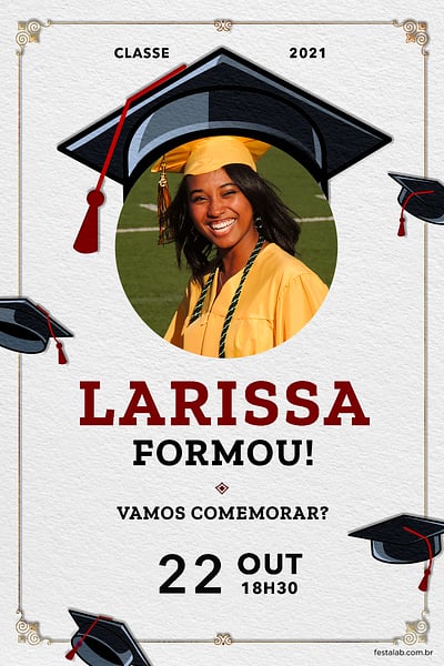 Modelo de Convite de Ocasioes especiais - Formatura vermelha Convite Formatura vermelha grátis para editar