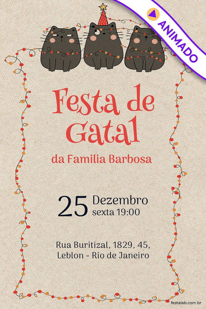 Convite de Ocasioes especiais - Gatinhos Natalinos