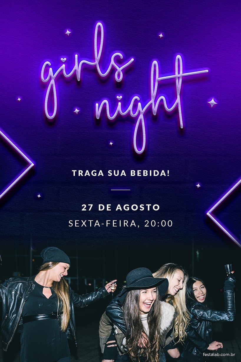 Convite de Ocasioes especiais - Girls Night! Azul