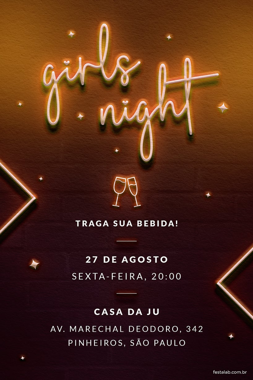 Convite Girls Night! Laranja grátis para editar