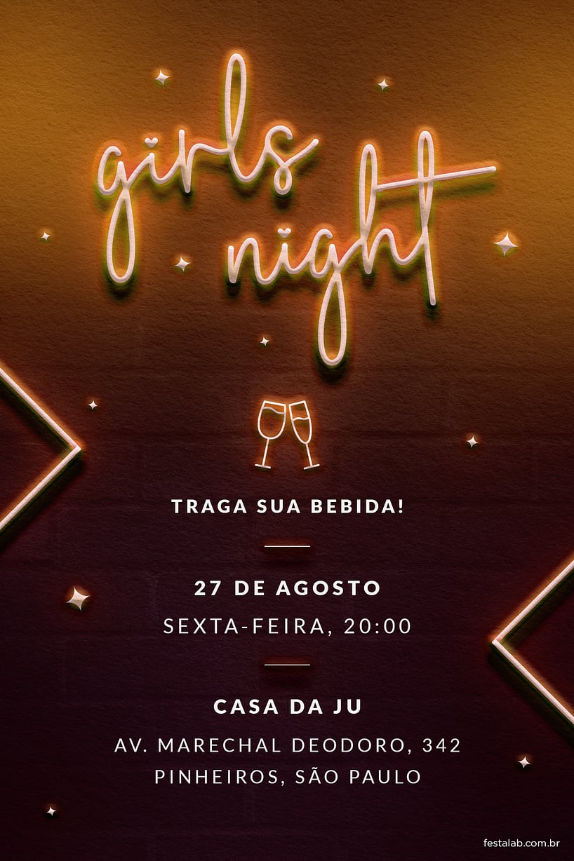 Convite de Ocasioes especiais - Girls Night! Laranja