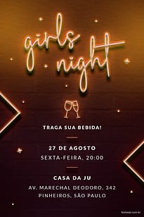Modelo de Convite de Ocasioes especiais - Girls Night! Laranja Convite Girls Night! Laranja grátis para editar