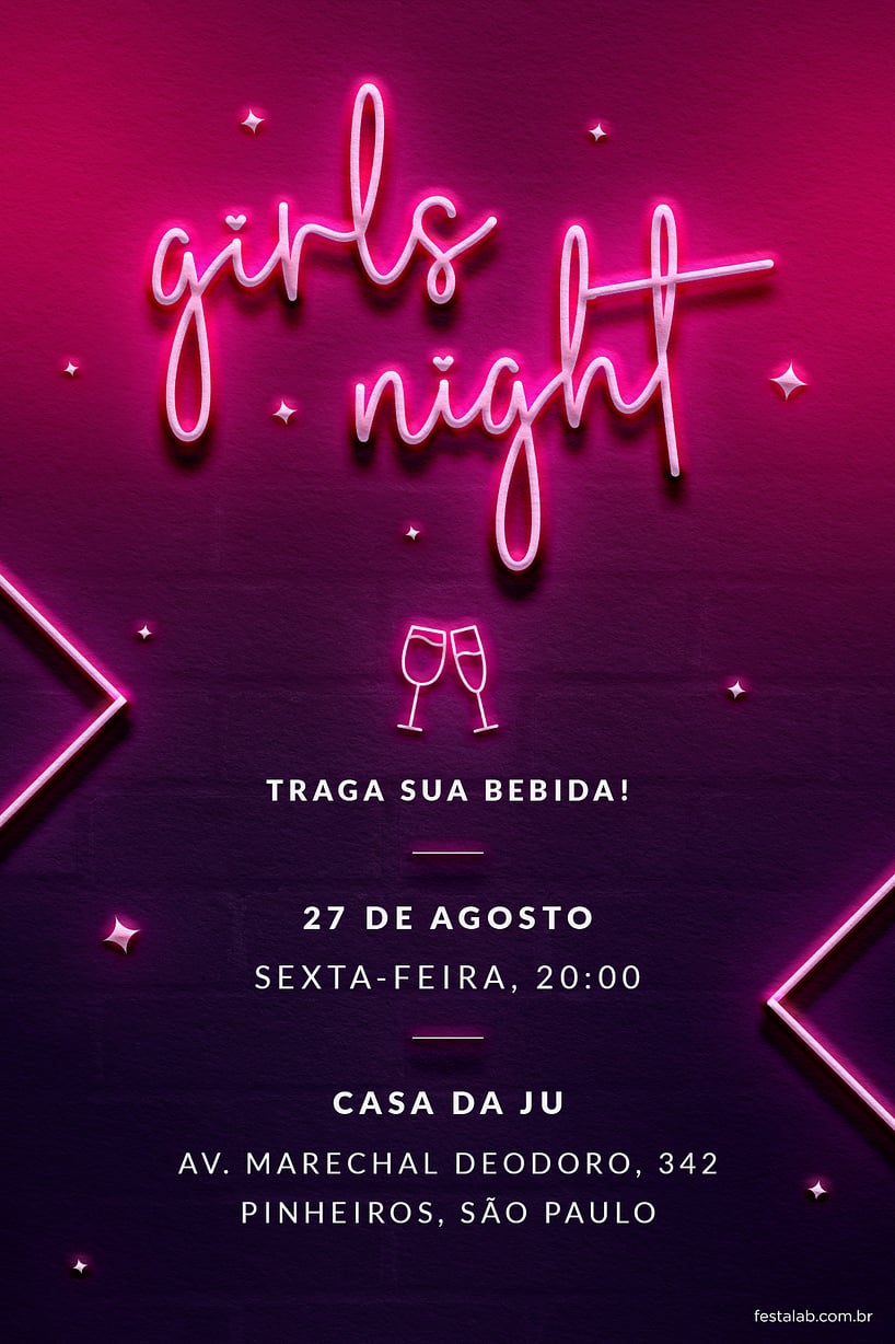 Criar convite de Ocasiões especiais - Girls Night! Rosa| FestaLab