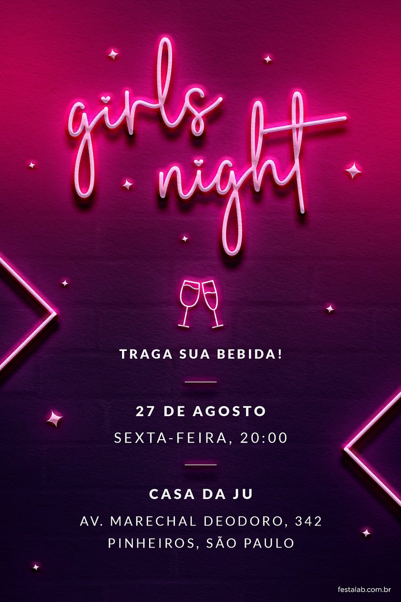Convite Girls Night! Rosa grátis para editar