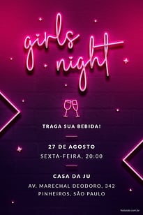 Modelo de Convite de Ocasioes especiais - Girls Night! Rosa Convite Girls Night! Rosa grátis para editar