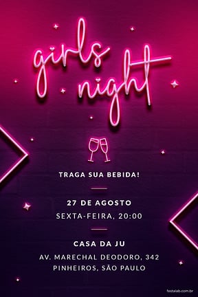 Convite de Ocasioes especiais - Girls Night! Rosa