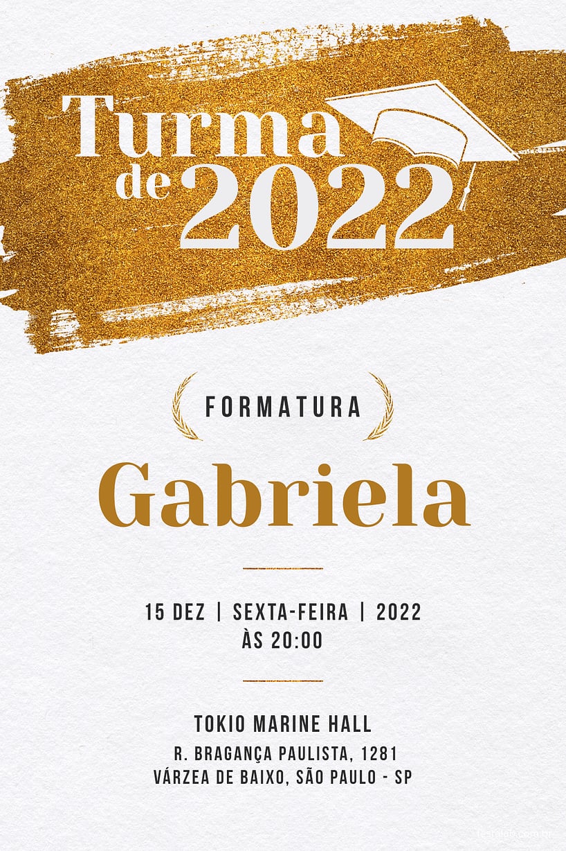 Convite de Ocasioes especiais - Glitter de Formatura Branco e Dourado