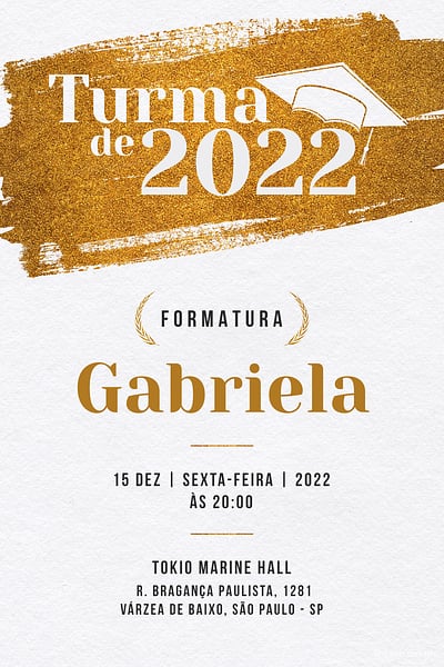 Criar convite de Ocasiões especiais - Glitter de Formatura Branco e Dourado| FestaLab
