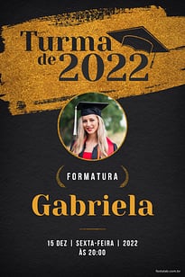 Modelo de Convite de Ocasioes especiais - Glitter de Formatura Dourado Convite Glitter de Formatura Dourado grátis para editar