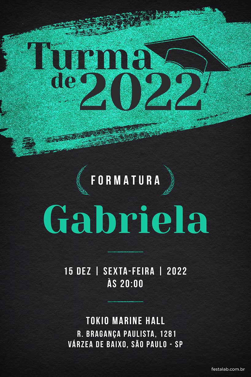 Convite Glitter de Formatura Verde grátis para editar