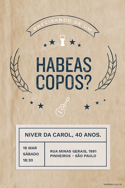 Modelo de Convite de Ocasioes especiais - Habeas Copos? Convite Habeas Copos? grátis para editar