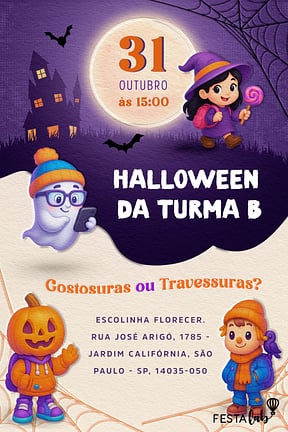 Modelo de Convite de Ocasioes especiais - Halloween School Convite de Ocasioes especiais - Halloween School