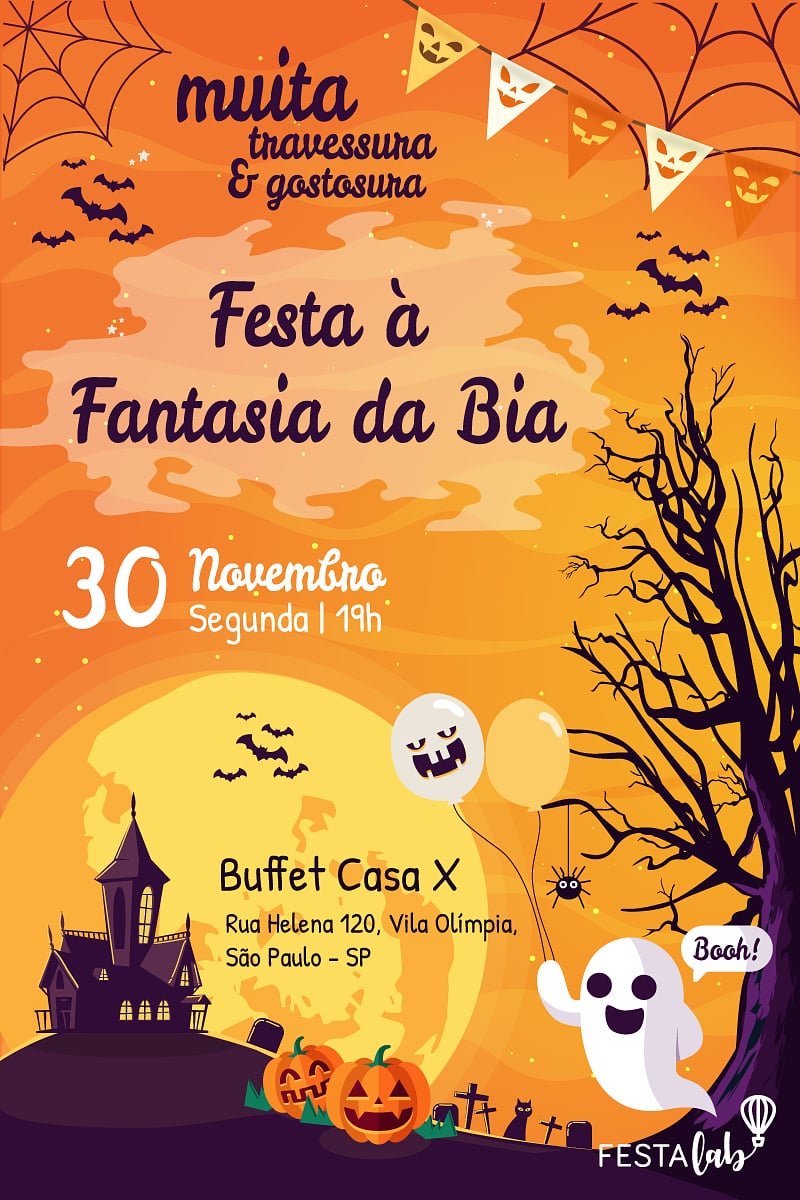 Convite Halloween grátis para editar