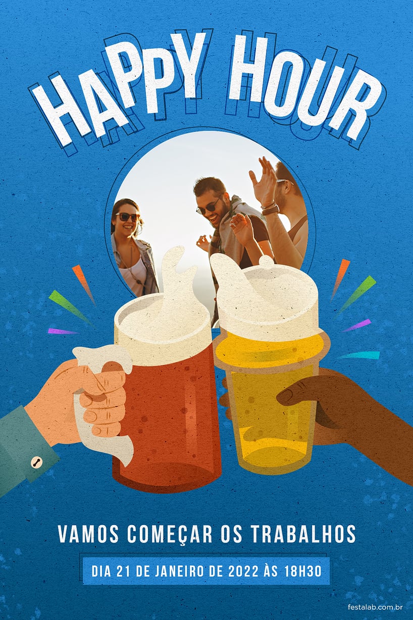 Convite de Ocasioes especiais - Happy Hour! Azul