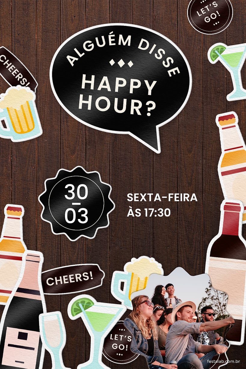 Convite Happy hour escuro grátis para editar