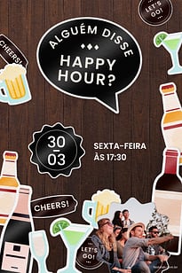 Modelo de Convite de Ocasioes especiais - Happy hour escuro Convite Happy hour escuro grátis para editar