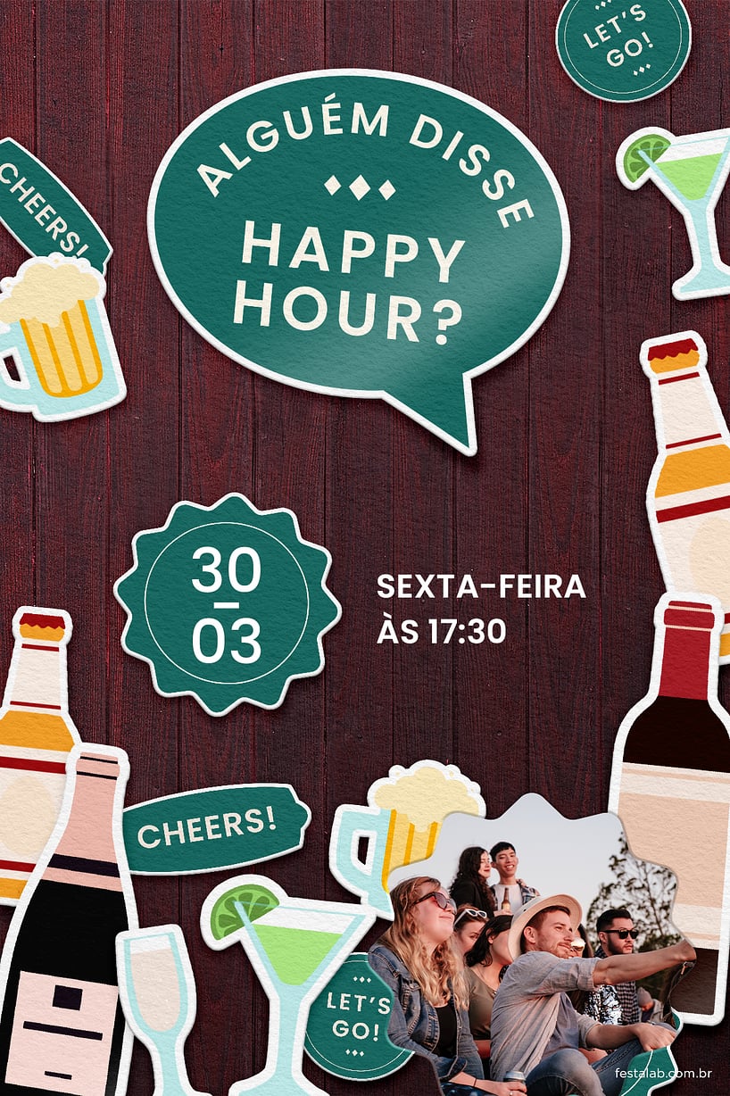 Convite Happy hour verde grátis para editar