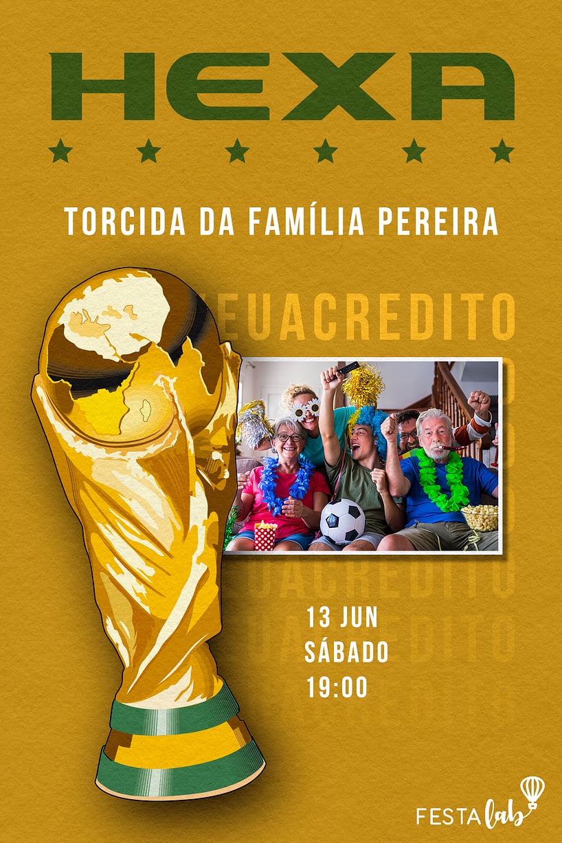 Convite Hexa Dourado grátis para editar