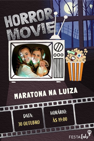 Modelo de Convite de Ocasioes especiais - Horror Movie Convite Horror Movie grátis para editar