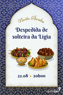 Modelo de Convite de Ocasioes especiais - Jantar Arabe Convite Jantar Árabe grátis para editar