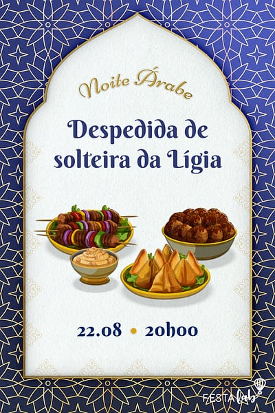Criar convite de Ocasiões especiais - Jantar Árabe| FestaLab