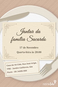 Modelo de Convite de Ocasioes especiais - Jantar em Familia Convite Jantar em Família grátis para editar