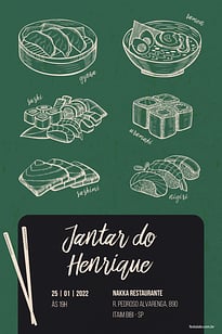 Modelo de Convite de Ocasioes especiais - Jantar Ramen Convite Jantar Ramen grátis para editar