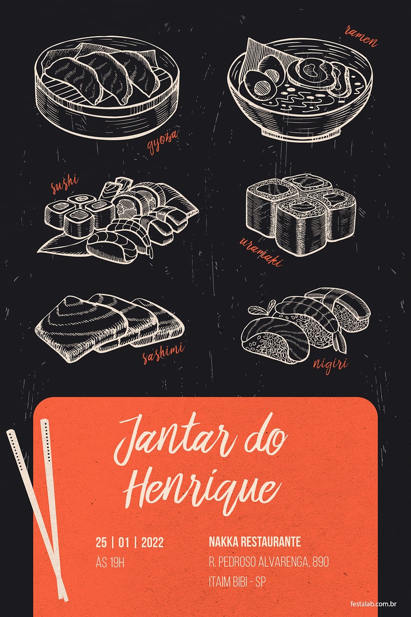 Convite de Ocasioes especiais - Jantar Sashimi