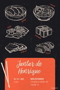 Modelo de Convite de Ocasioes especiais - Jantar Sashimi Convite Jantar Sashimi grátis para editar