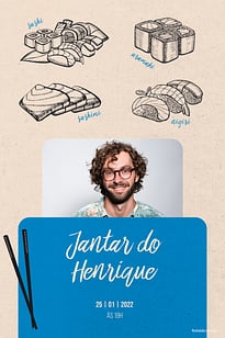 Modelo de Convite de Ocasioes especiais - Jantar sushi Convite Jantar sushi grátis para editar
