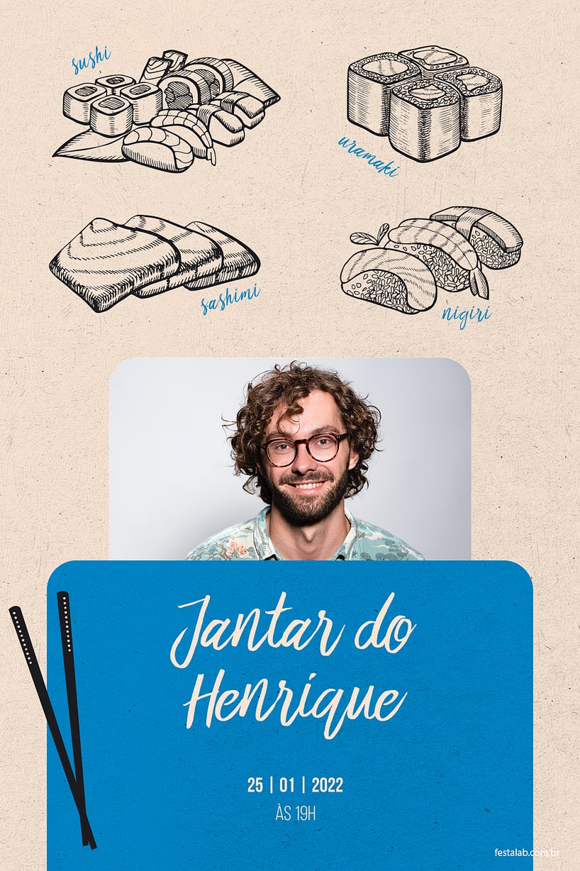Convite de Ocasioes especiais - Jantar sushi