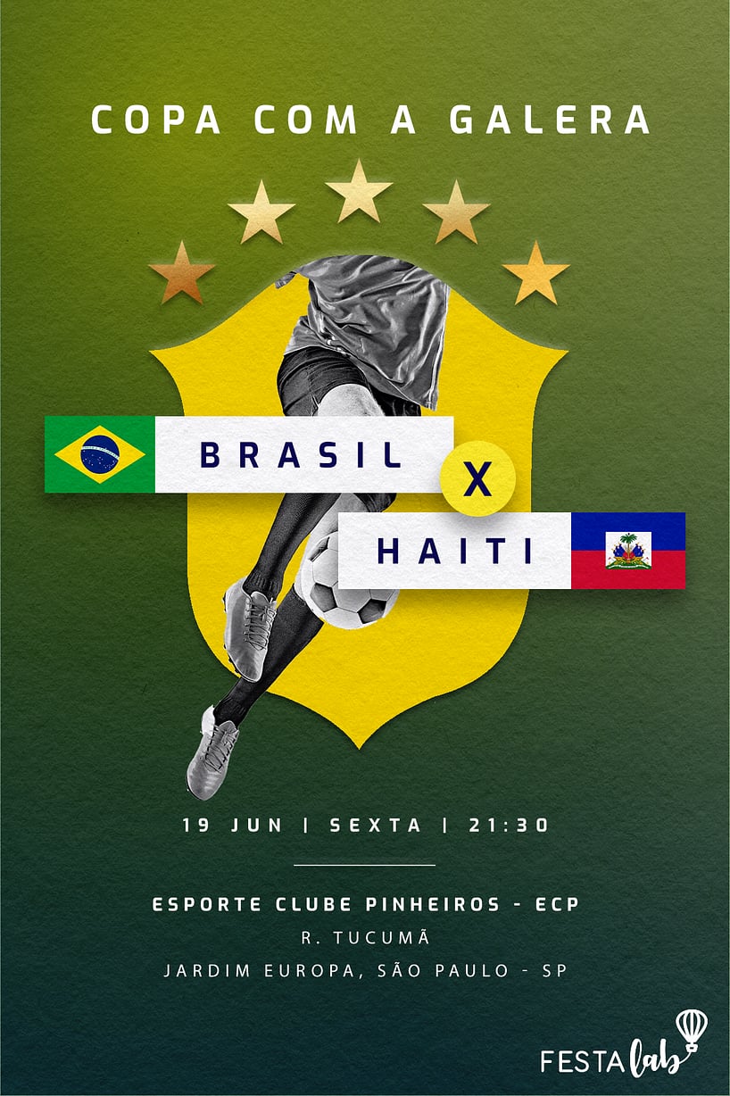 Convite Jogo do Brasil na Copa do Mundo grátis para editar