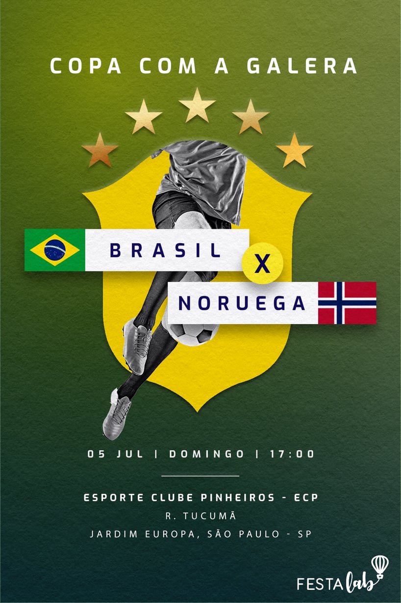 Convite Jogo do Brasil na Copa do Mundo grátis para editar