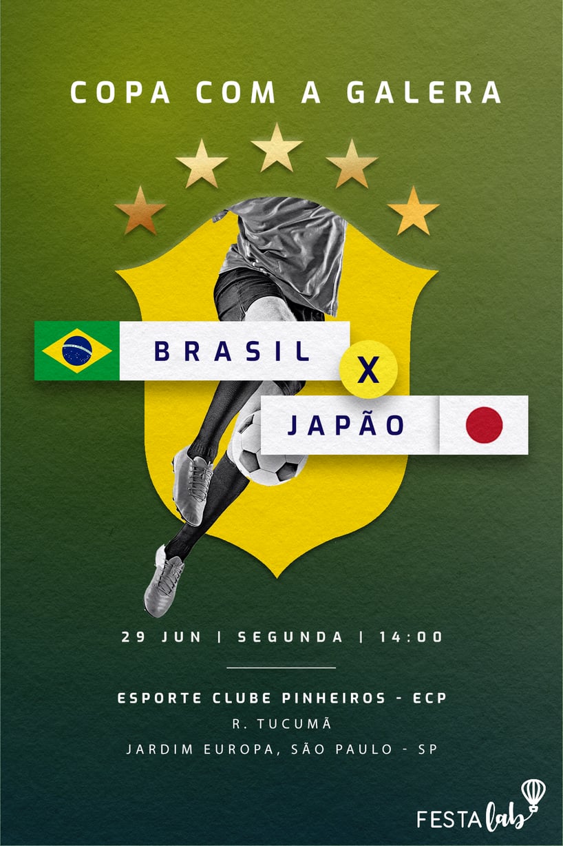 Convite Jogo do Brasil na Copa do Mundo grátis para editar