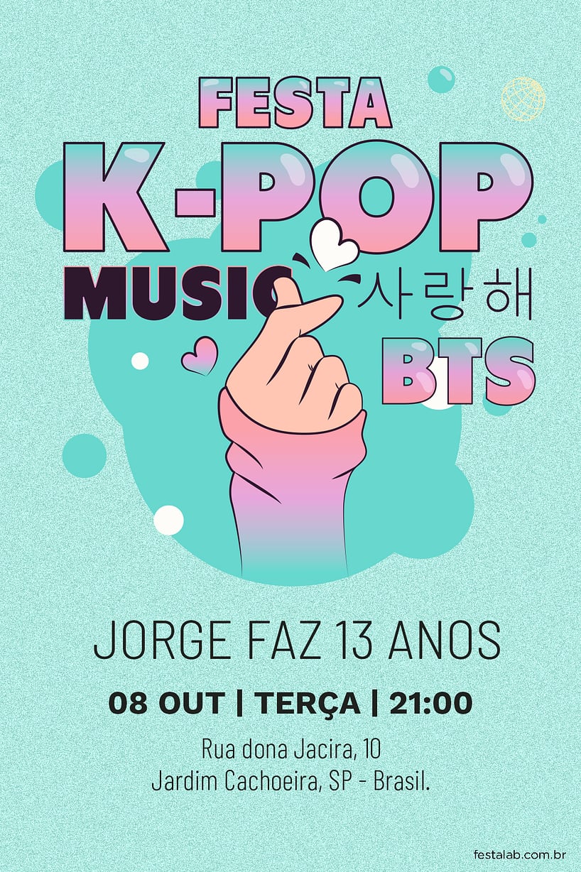 Convite Kpop grátis para editar