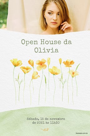 Modelo de Convite de Ocasioes especiais - Lirios aquarela amarelo Convite de Ocasioes especiais - Lirios aquarela amarelo