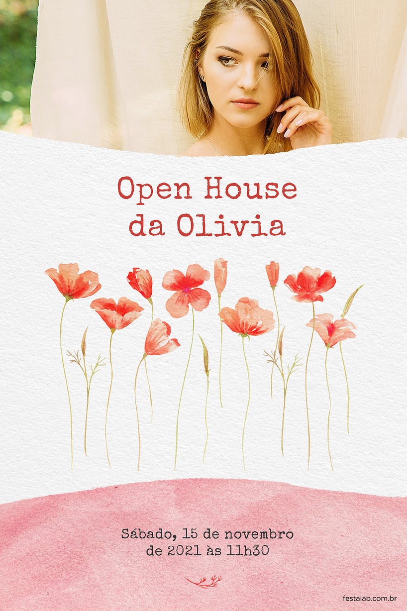 Convite de Ocasioes especiais - Lirios aquarela vermelha