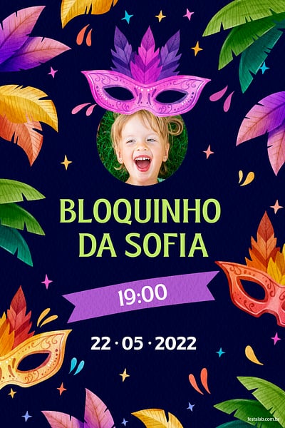 Criar convite de Ocasiões especiais - Mascaras de Carnaval| FestaLab