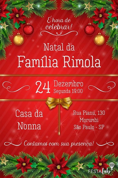 Modelo de Convite de Ocasioes especiais - Natal Convite Natal grátis para editar
