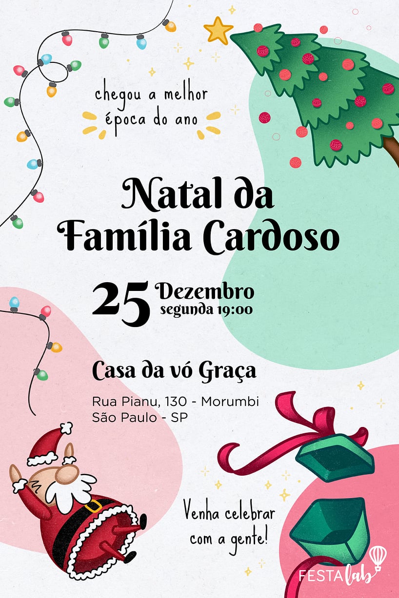 Convite Luzes Natalinas grátis para editar