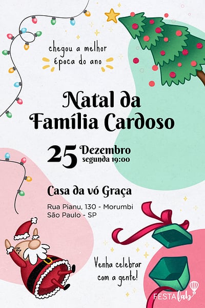 Modelo de Convite de Ocasioes especiais - Luzes Natalinas Convite Luzes Natalinas grátis para editar