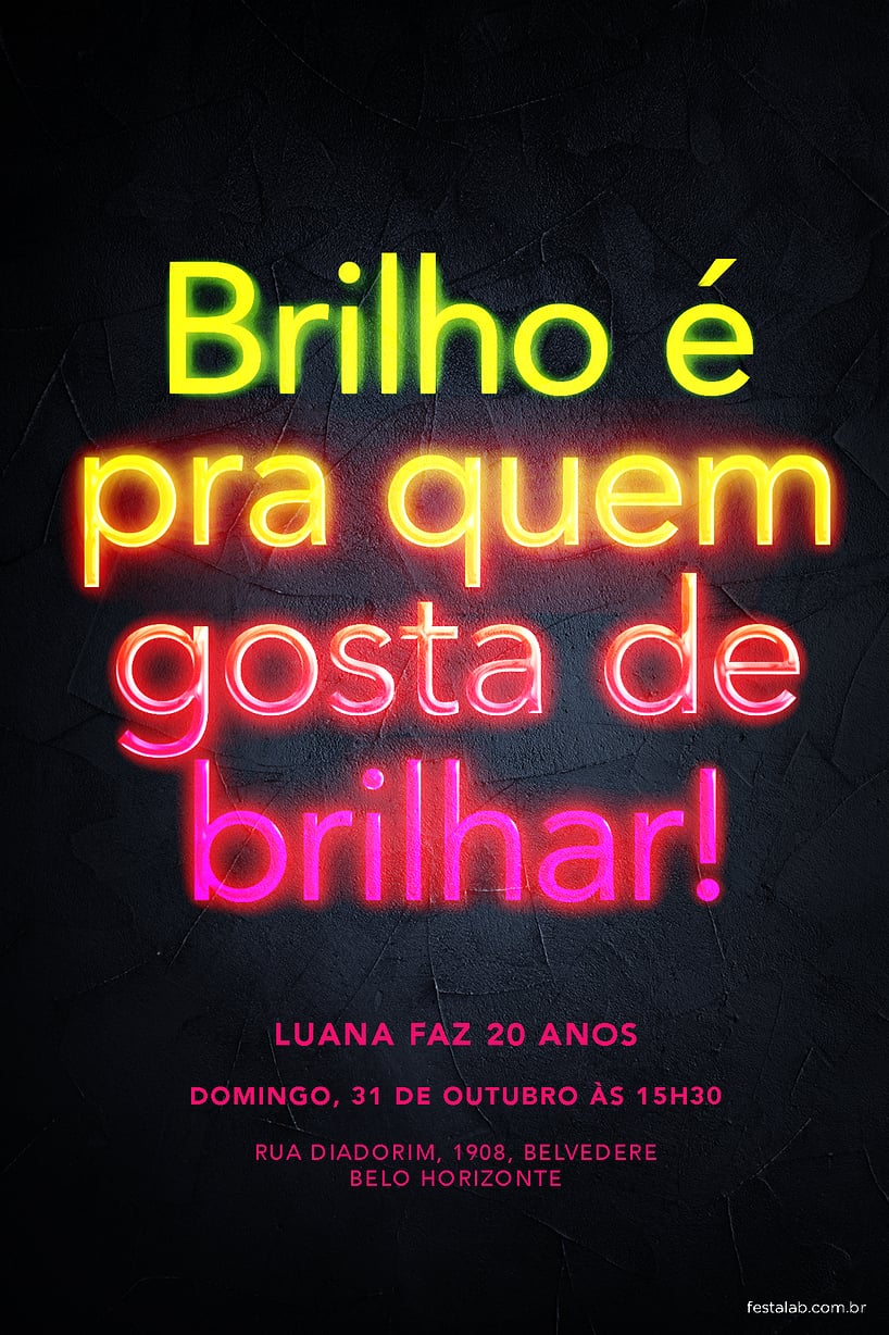 Convite de Ocasioes especiais - Neon Brilho